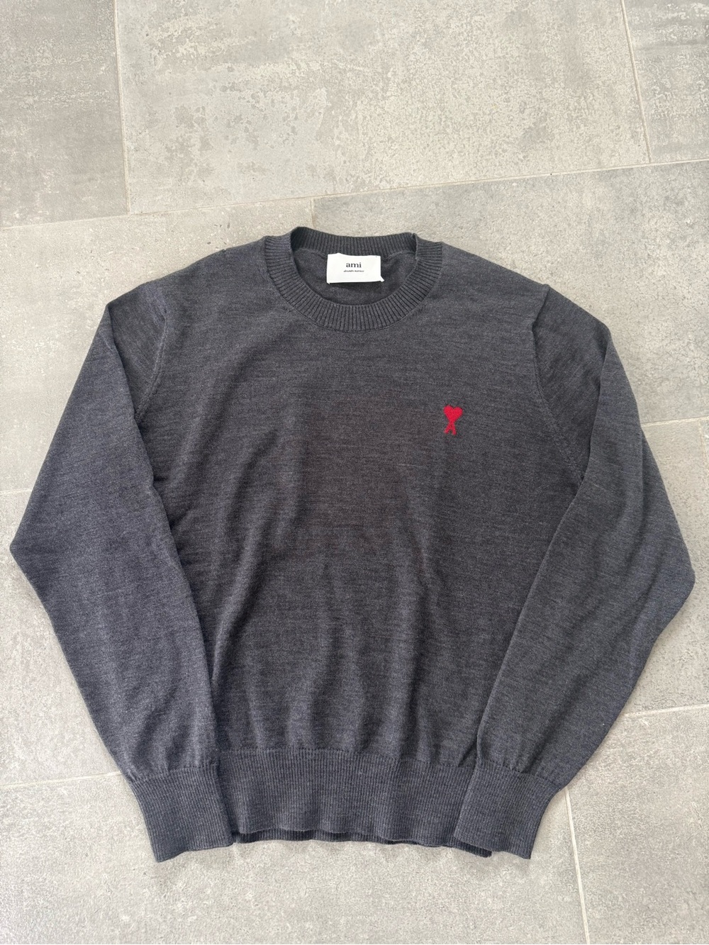 Ami Dark Gray Crewneck Sweater with Red Logo